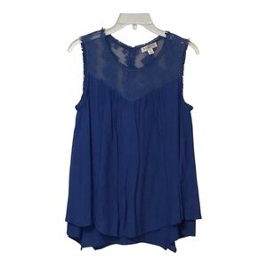 Studio JPR Sleeveless Top Lace Neckline Two Layer Hemline Sapphire Blue SMALL